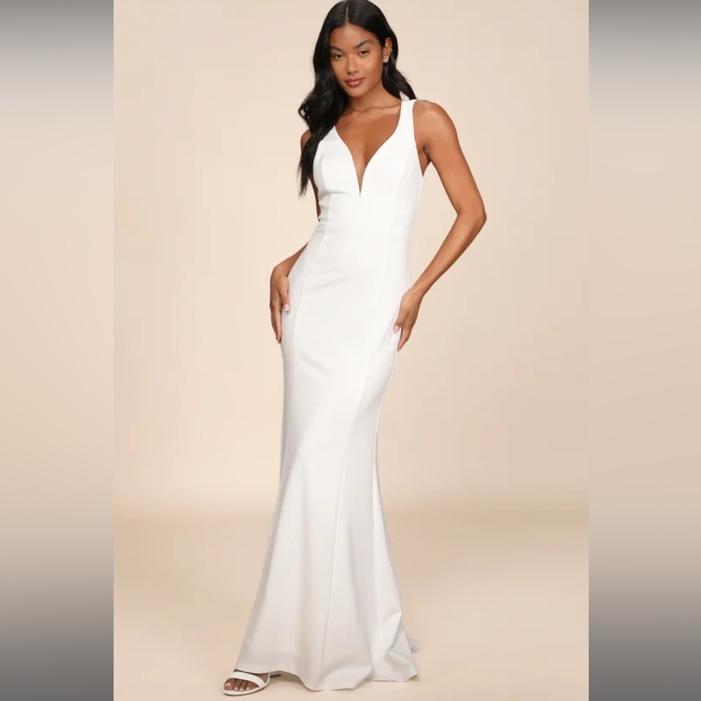 White Embellished Ruffled Maxi Gown